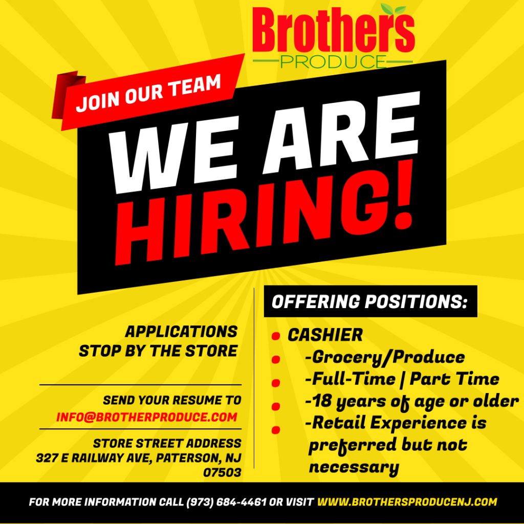 NOW HIRING – Brothers Produce of Paterson Cashiers